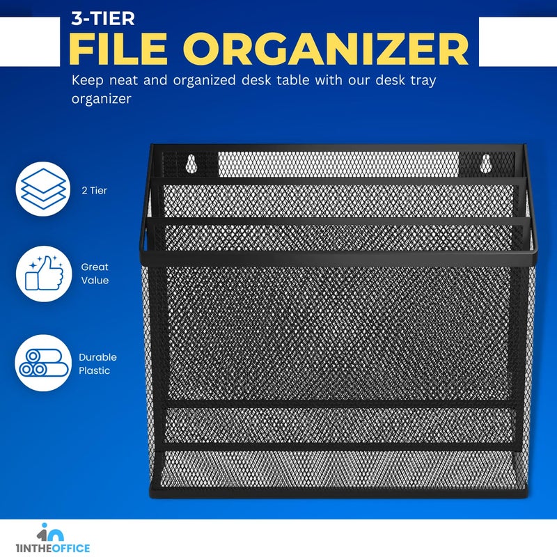 1InTheOffice 3 Tiers File Folder Organizer  Desk Sorter  Black Mesh - Image 2